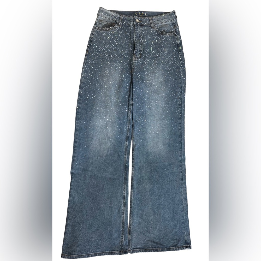 Vibrant VBRT Rinestone Jeweled Women’s Jeans High Waist Flare - Picture 3 of 8